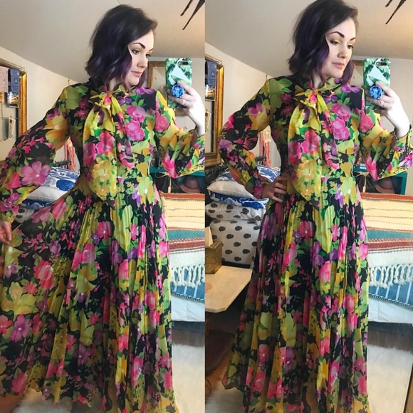 Vintage Dresses & Skirts - Vintage Psychedelic 60’s Floral Gown